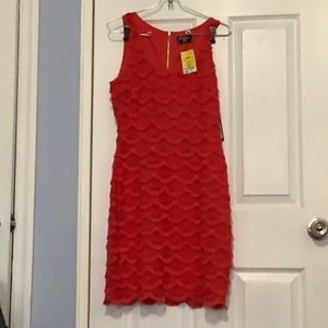 Red scalloped fringe dress